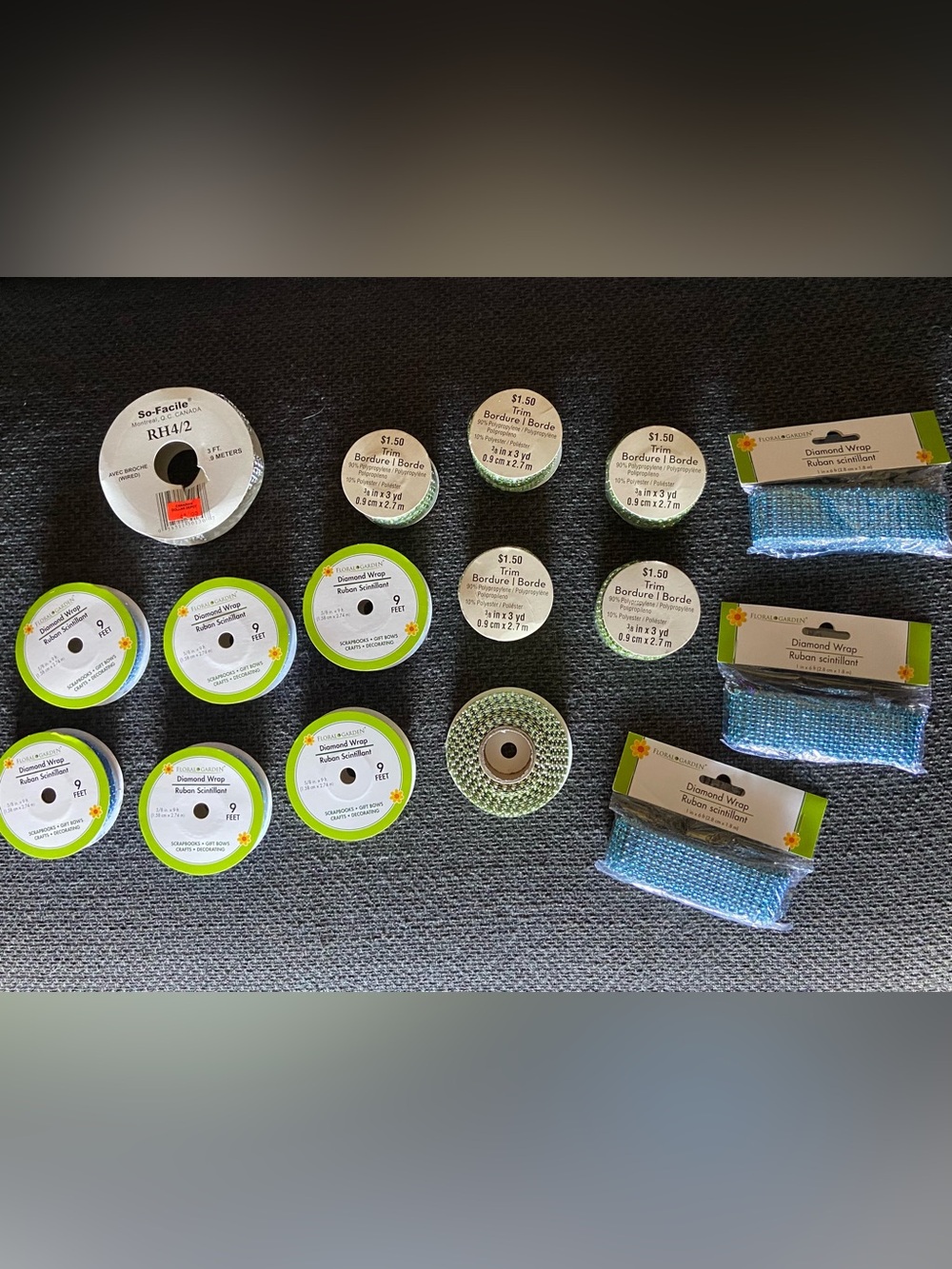 16 Rolls of Diamond Wrap Decorative Ribbon Trim